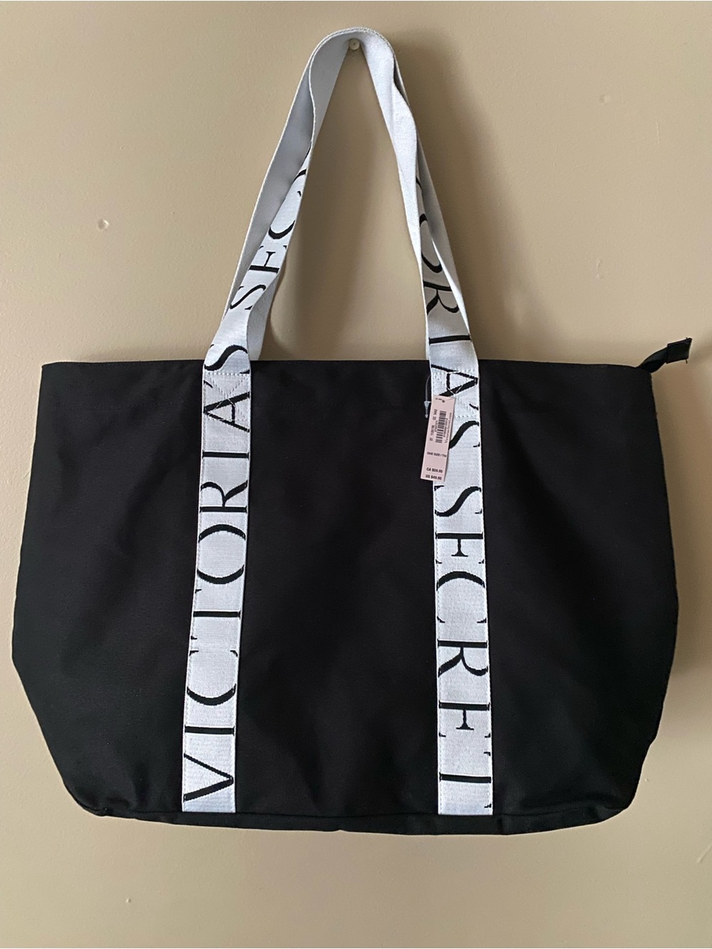 New Victoria's Secret Black Tote with White Logo Straps